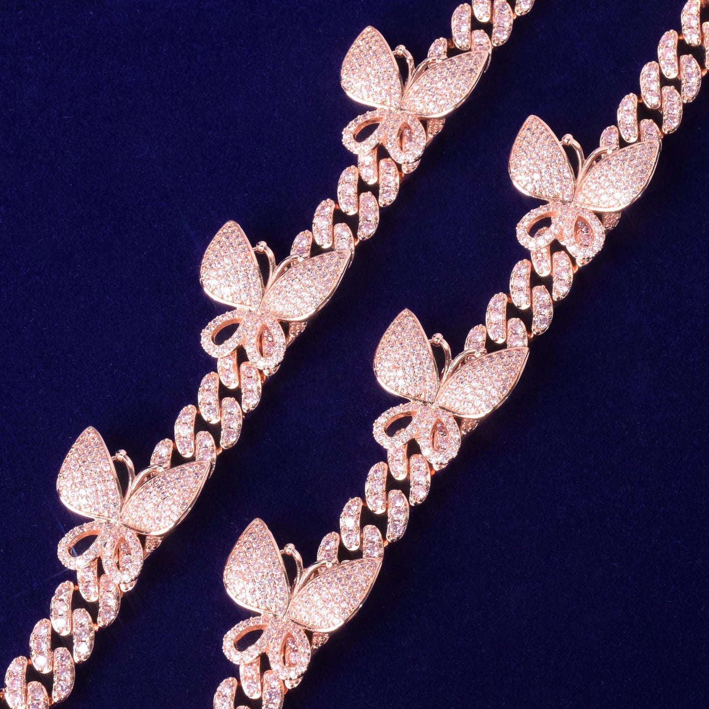 10mm Pink Miami Cuban Link Bracelet With Butterfly Bling Women Jewelry AAAA Zircon Hip Hop Chain