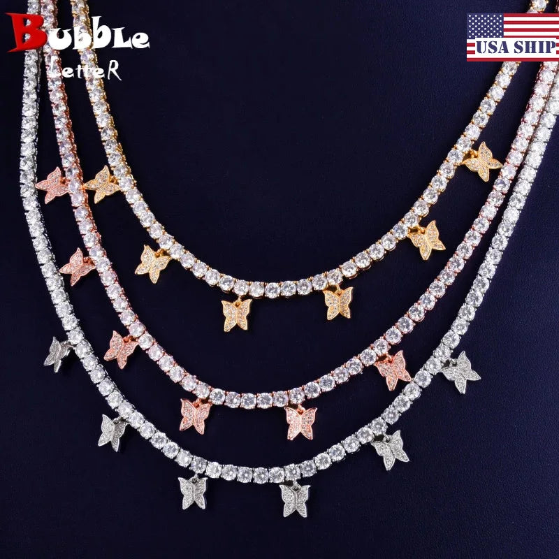 Bubble Letter Butterfly Tennis Chain for Men Necklace Choker Fashion Jewelry 2021 Trend Free Shipping Items