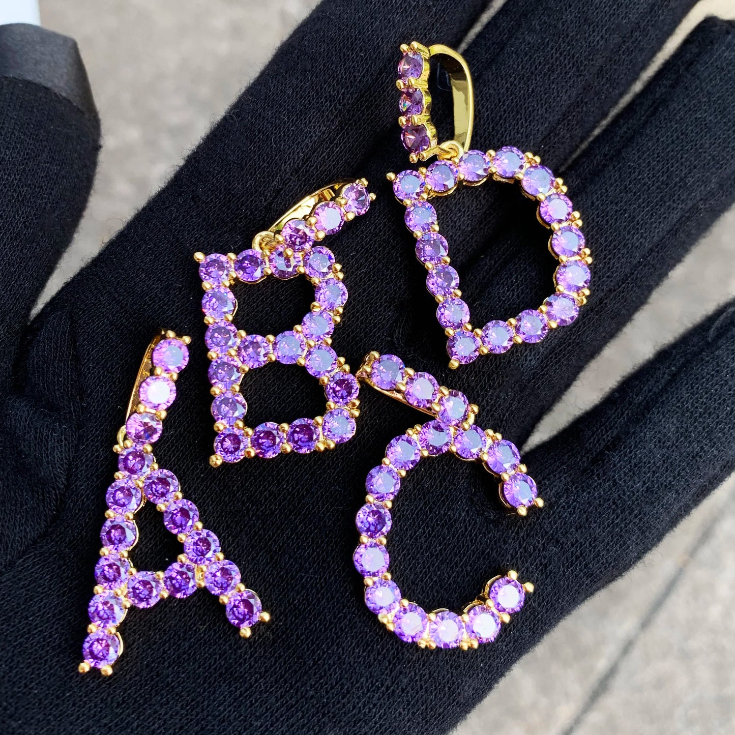 Bling Purple Color Zircon Tennis Letters Pendant Necklaces For Men/Women Gold Color Fashiom Hip Hop Jewelry with Rope chain