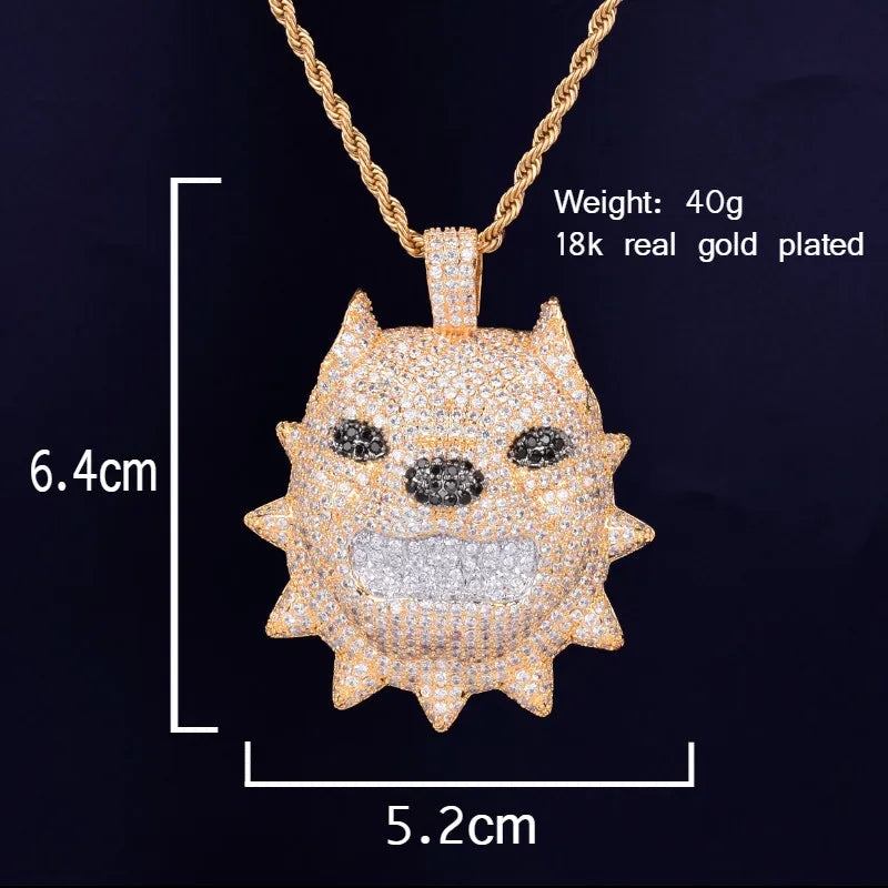 Bubble Letter Animal Dog Head Necklace & Pendant Gold Color Bling Cubic Zircon Men's Hip Hop Rock Street Jewelry