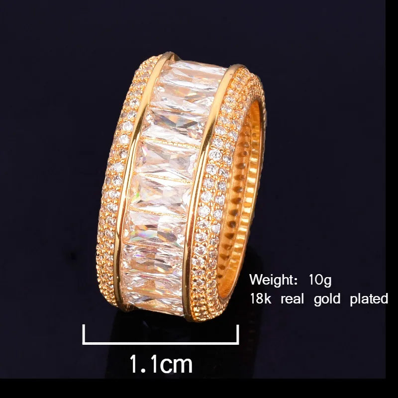 Bubble Letter Baguette Rings for Men Alianca De Casamento Ouro Real Gold Plated Hip Hop Jelwery