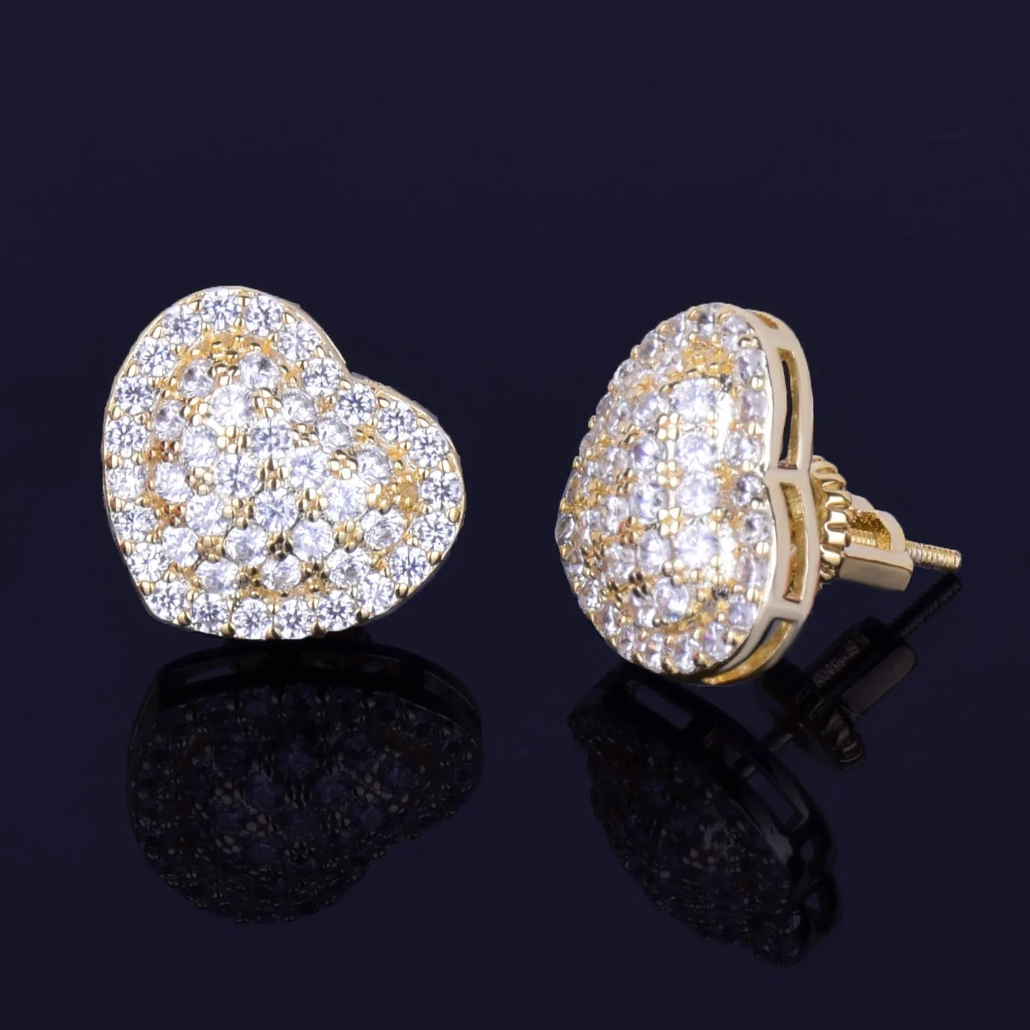 Heart-shaped Earring White Color Full Cubic Zircon Women Fashion Hip Hop Jewelry for Gift 14MM