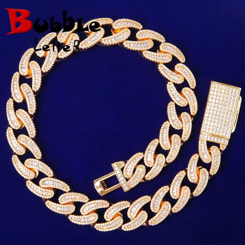 Bubble Letter Man Necklace Baguette Miami Cuban Chain Real Gold Plated Hip Hop Jewelry Charms Choker Christmas Gifts