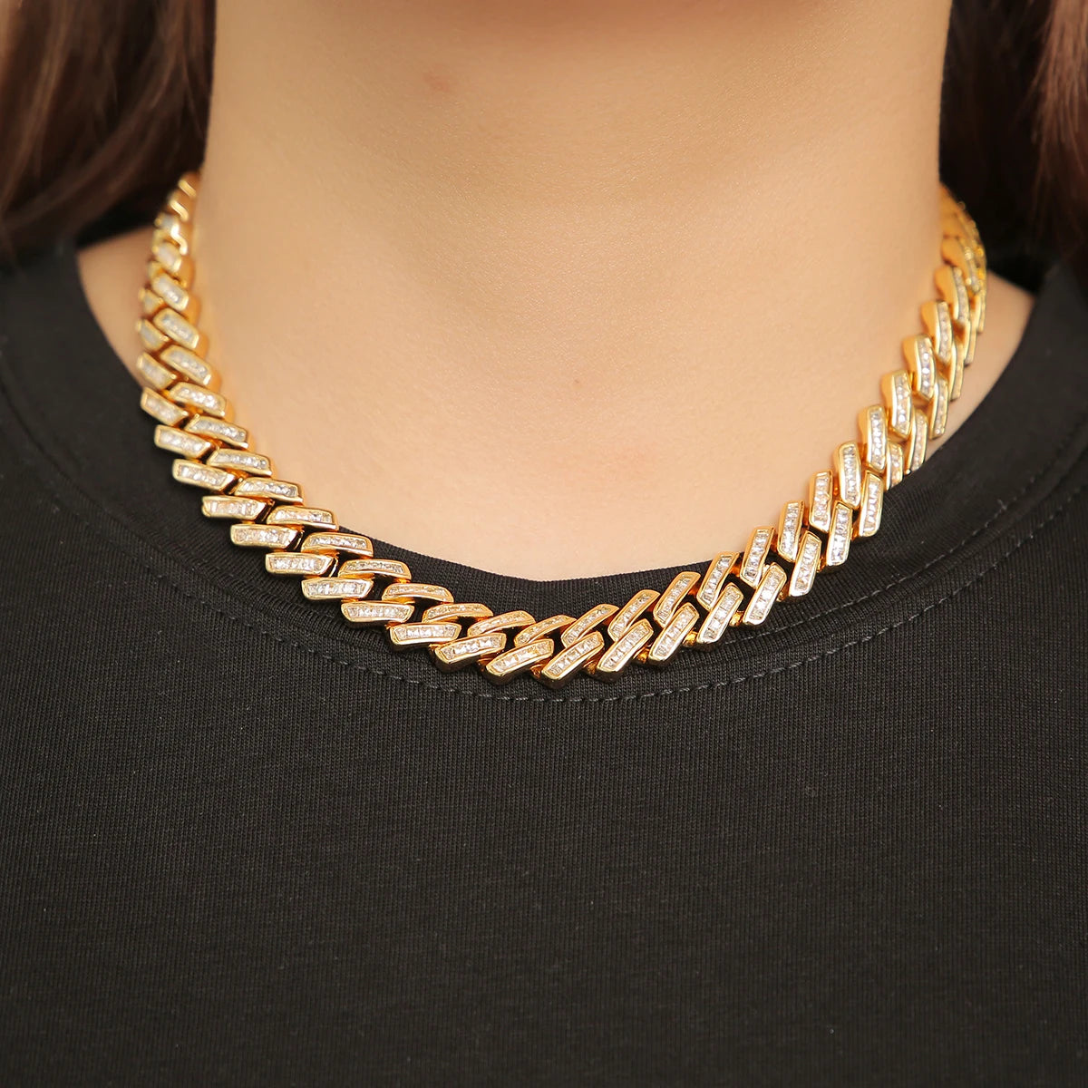 Bubble Letter Baguette Necklace Miami Cuban Link Chain for Men Gold Color Hip Hop Fashion Jewelry Free Shipping Items
