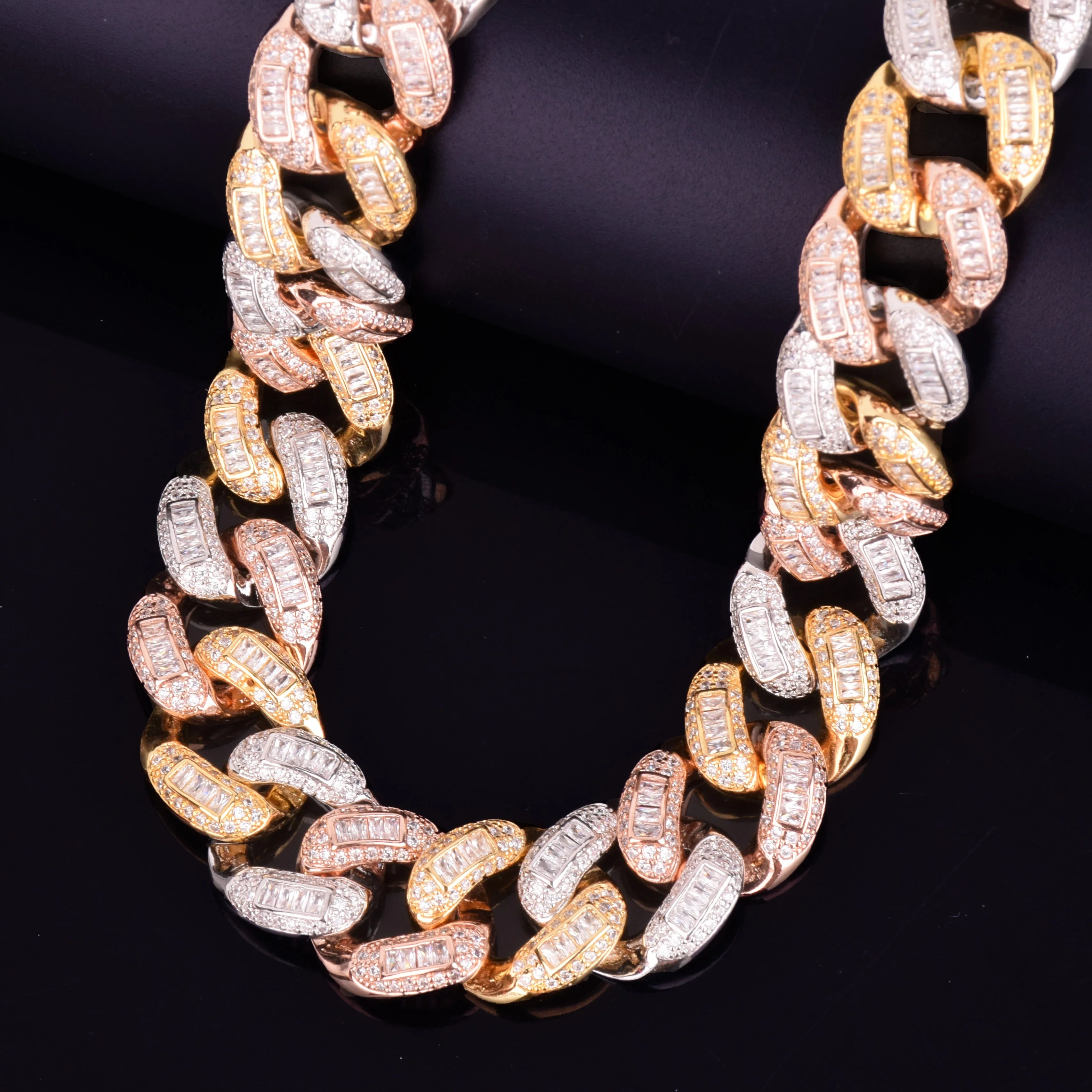 Bubble Letter Baguette Zircon Charms Miami Cuban Link Chain for Men Necklace Choker Iced Out Hip Hop Jewelry Free Shipping Items