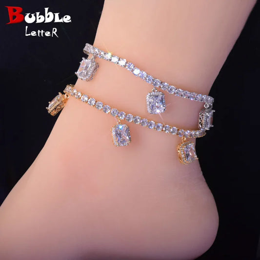 Bubble Letter Tennis Chain Anklets Foot Jewelry for Women Hip Hop Charms Gold Color Adjustable 2021 Trend Free Shipping Items