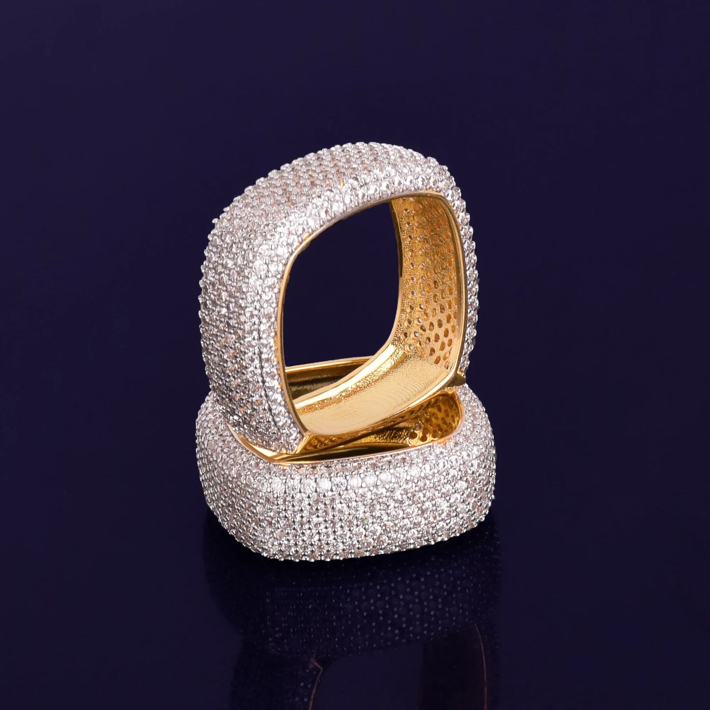 Bubble Letter Rings for Men Iced Out Square Bling Real Gold Plated Hip Hop Jewelry 2022 Trend