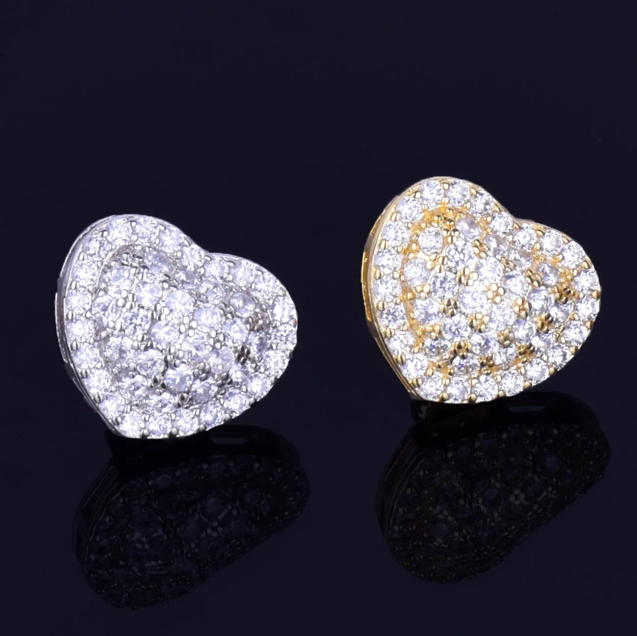 Heart-shaped Earring White Color Full Cubic Zircon Women Fashion Hip Hop Jewelry for Gift 14MM