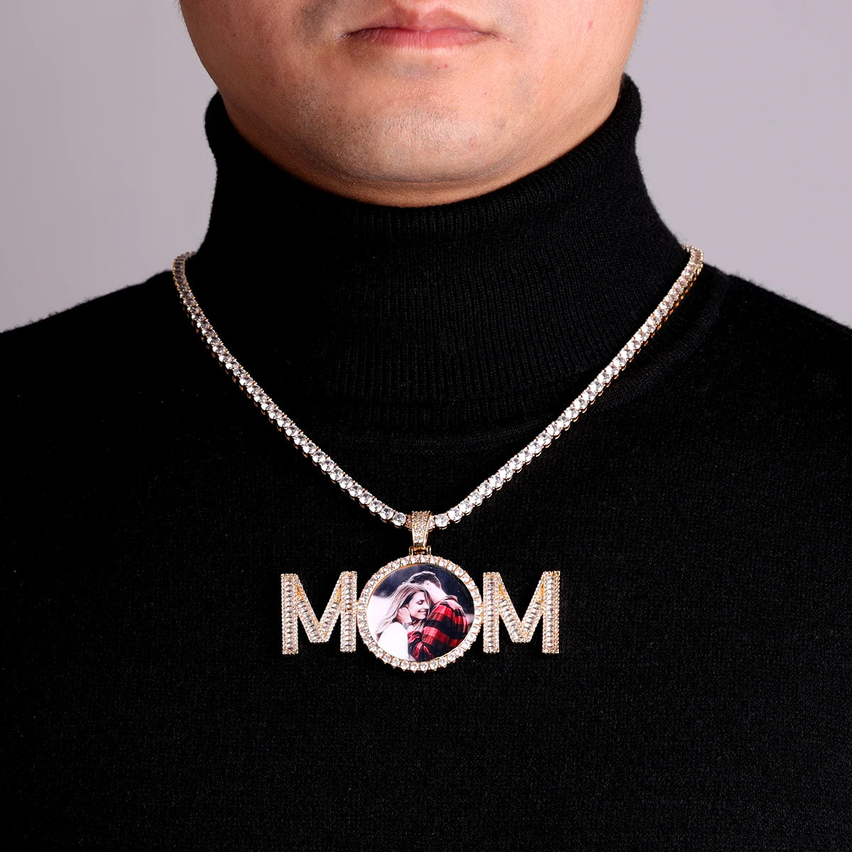 Bubble Letter Custom Photo Necklace for Men Medallion Picture Pendant Hip Hop Jewelry Free Shipping Gift