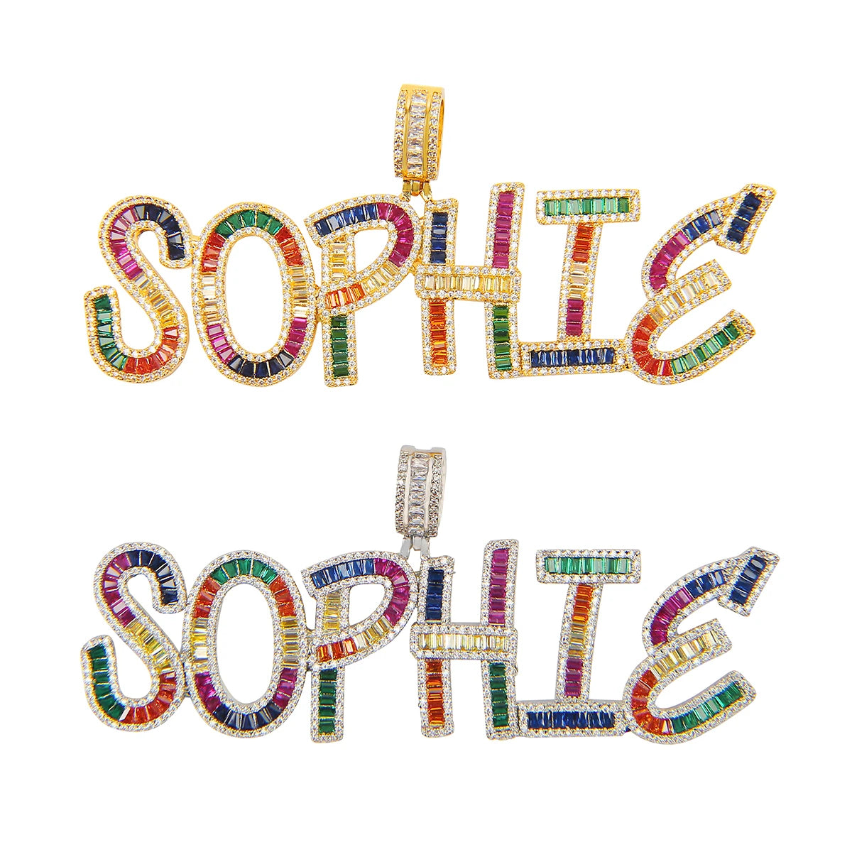 Custom Name Plates Pendant Colorful Baguette Women Hip Hop Jewelry