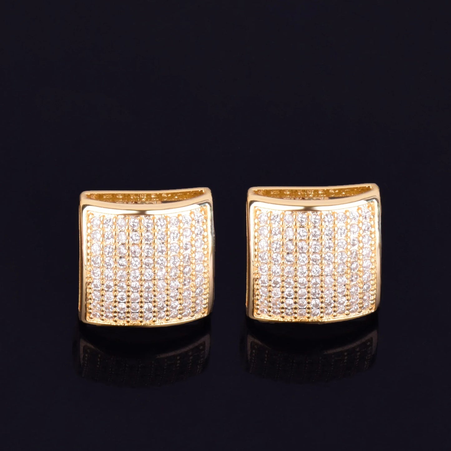 12MM Square Men Women Stud Earring Gold Color Iced Cubic Zircon Screw Back Earrings Hip Hop Jewelry