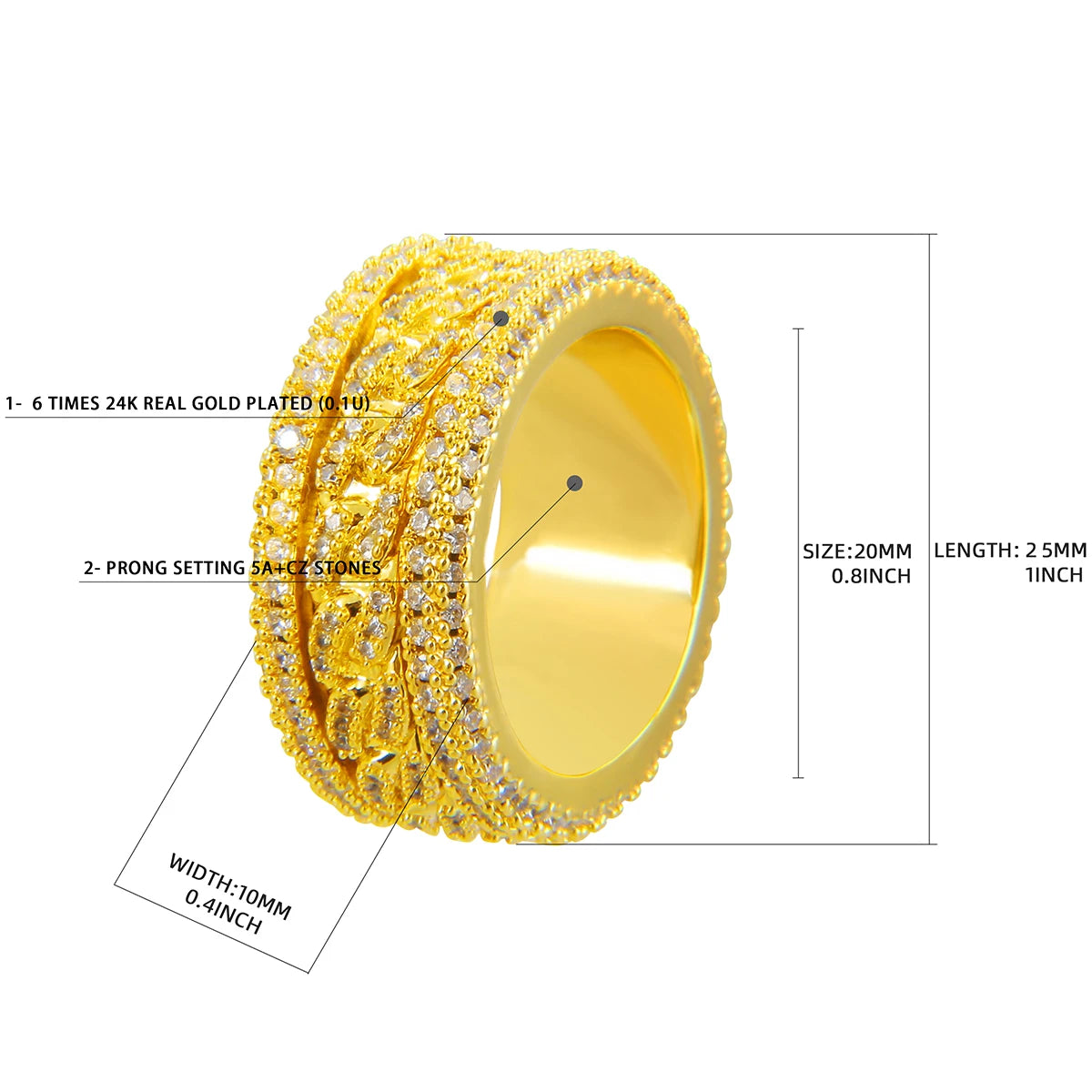 Bubble Letter Gold Color Ring for Men Iced Out Real Copper Spinning in the Middle Hip Hop Jewelry 2022 Trend Charms Korea