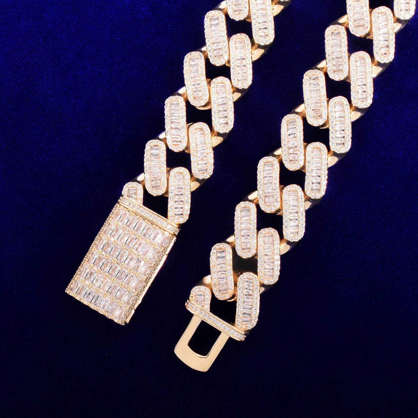 20MM Baguette Miami Cuban Bracelet Chain Men's Trendy Hip Hop Link Bling Zirconia Copper Rock Jewelry