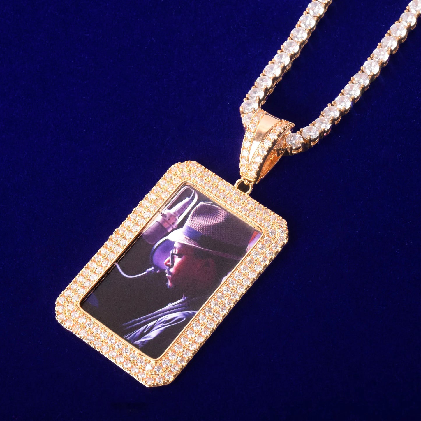 Bubble Letter Personalized Picture Pendant Men Necklace Custom Photo Medallions Real Gold Plated Hip Hop Jewelry Free Shipping