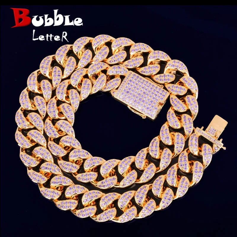 Bubble Letter Heavy Purple Zircon Miami Cuban Link Chain for Men Necklace Choker Bling Hip Hop Rock Fashion Jewelry 2021 Trend