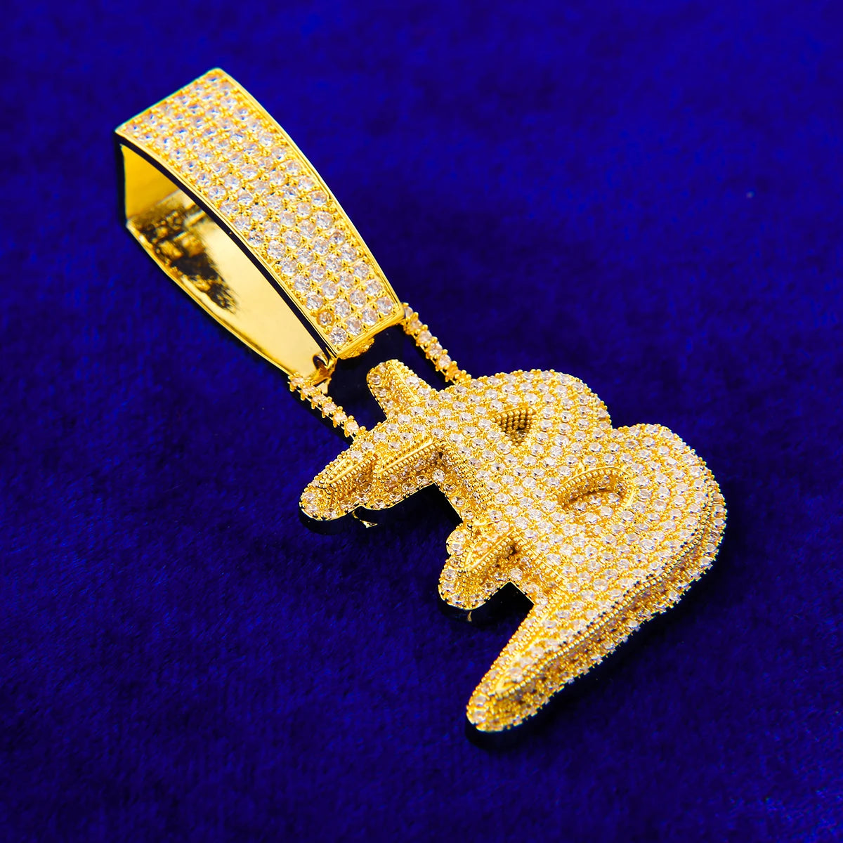 Iced Out Initial Single Letter Pendant Real Gold Color Men Hip Hop Jewelry