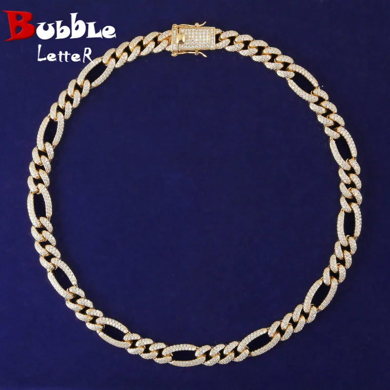 Bubble Letter Figaro Cuban Link Chain Men Necklace Real Gold Plated Hip Hop Zircon Real Copper Rock Fashion Jewelry 2021 Trend