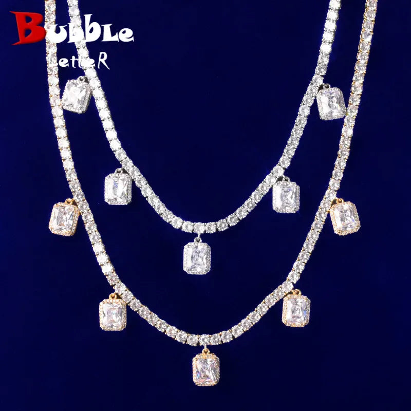 Bubble Letter Tennis Chain for Men Necklace Choker White Zircon Charms Hip Hop Fashion Jewelry Adjustable 2021 Trend