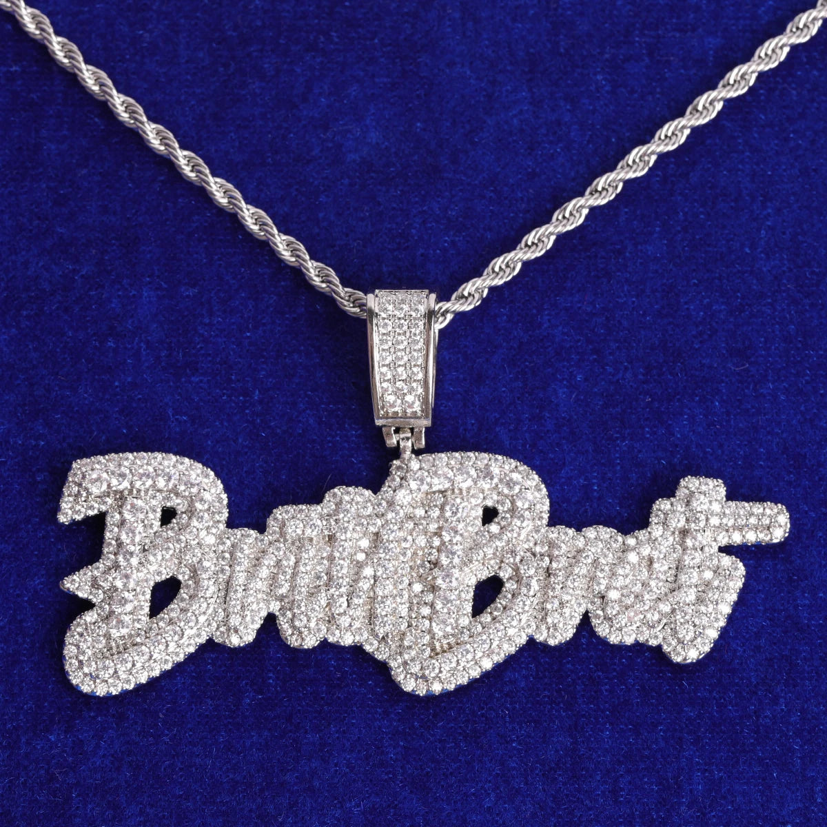 Custom Name Pendant White Gold Necklace Men Rock Street Hip Hop Jewelry