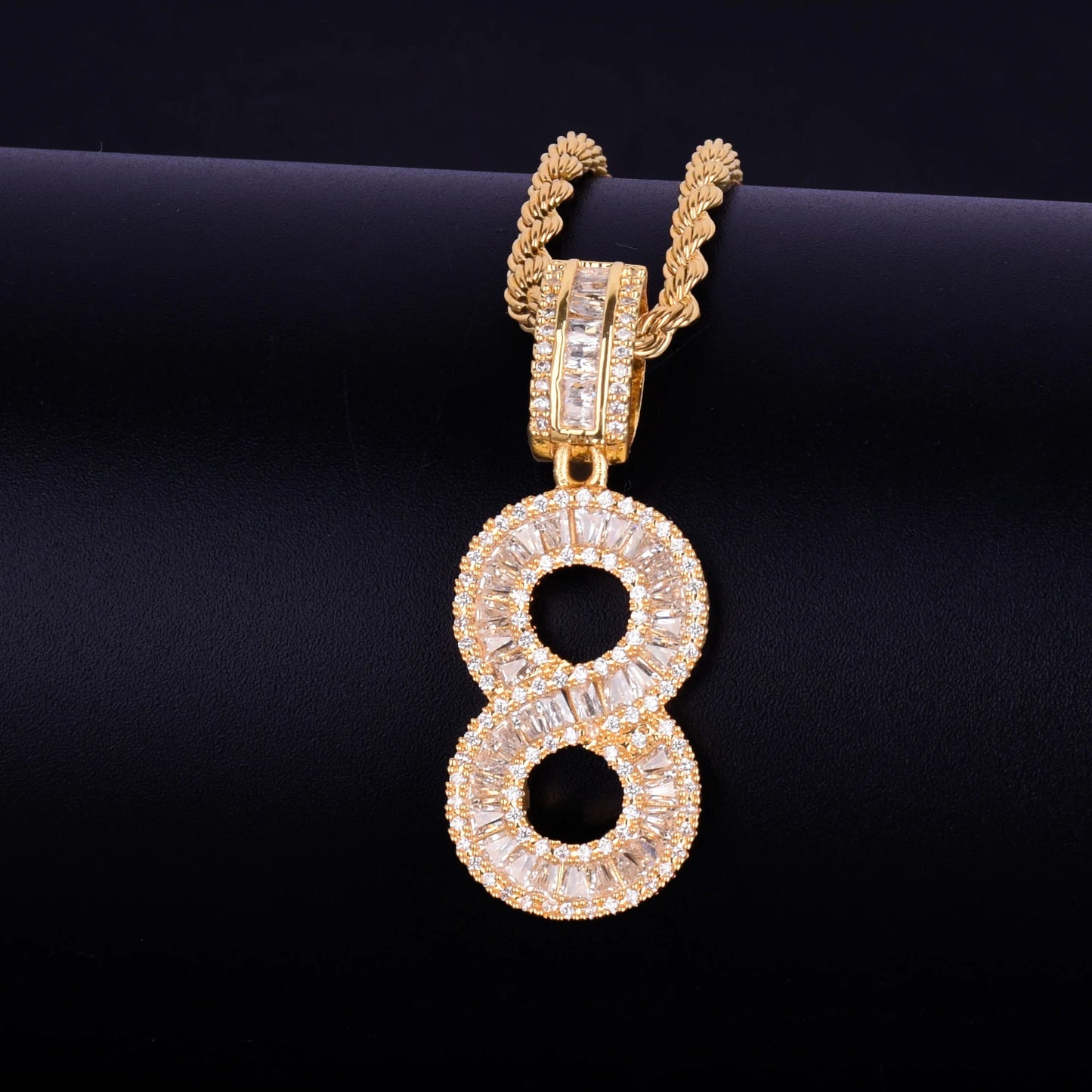 Iced Out Baguette Initials Number Hip Hop Pendant Chain Gold Color Bling Zirconia Men's Hip Hop Pendant Jewelry