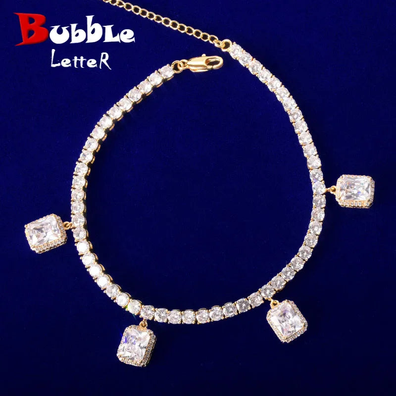 With White Crystal 4mm Tennis Chain Bracelet Hip Hop Jewelry Gold Color Men Women Link Adjustable