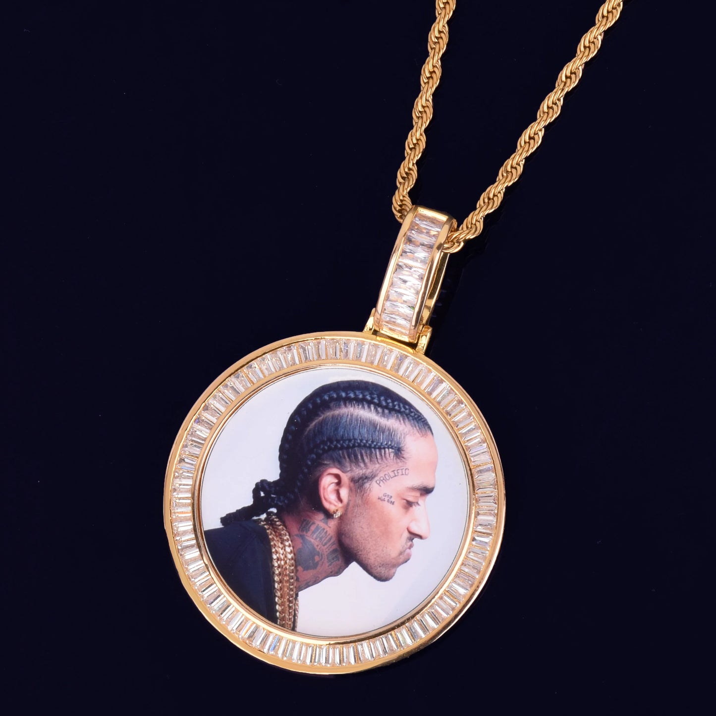 Bubble Letter Picture Pendant Necklace Custom Photo Chain for Men Medallion Real Gold Plated Hip Hop Jewelry Free Shipping