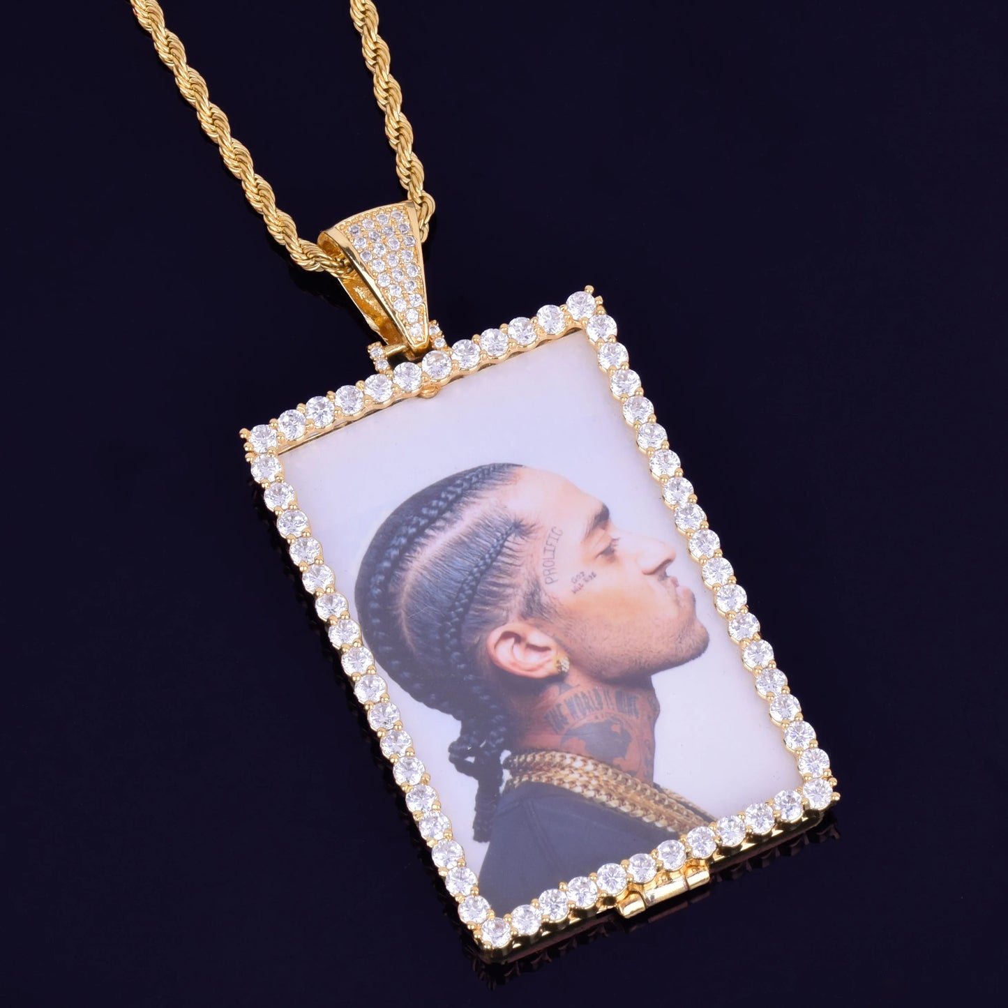 Bubble Letter Custom Photo Necklace for Men Picture Memory Square Medallions Pendant Gold Color Cubic Zircon Hip Hop Jewelry