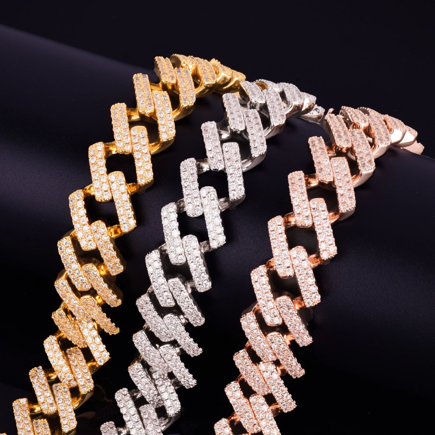 18mm Big Square Miami Cuban Link Prong Bracelet Gold Color Iced Out Cubic Zirconia Rock Hip Hop Style Men's Jewelry