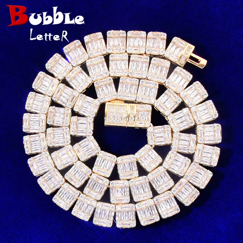 Bubble Letter Baguette Square Tennis Chain for Men Necklace Hip Hop Fashion Jewelry Real Copper Bling Rock Charms