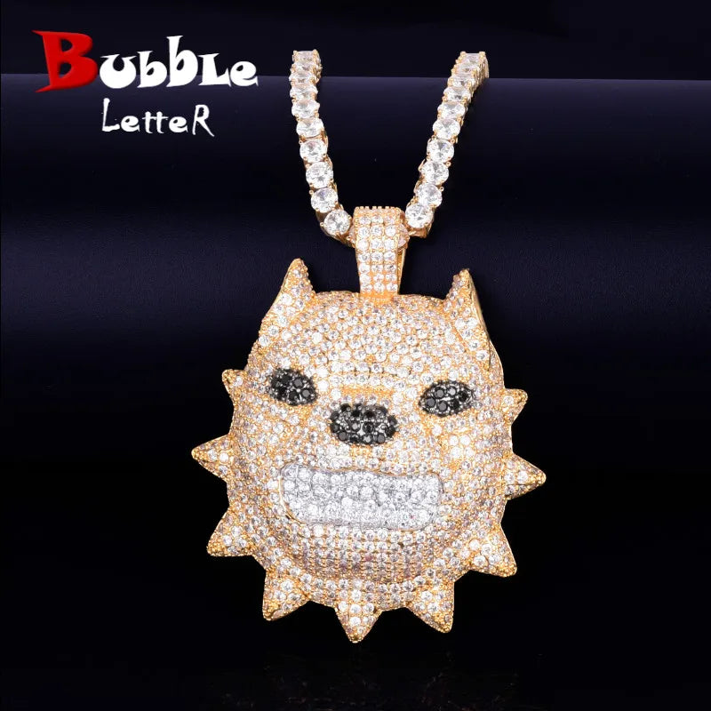 Bubble Letter Animal Dog Head Necklace & Pendant Gold Color Bling Cubic Zircon Men's Hip Hop Rock Street Jewelry