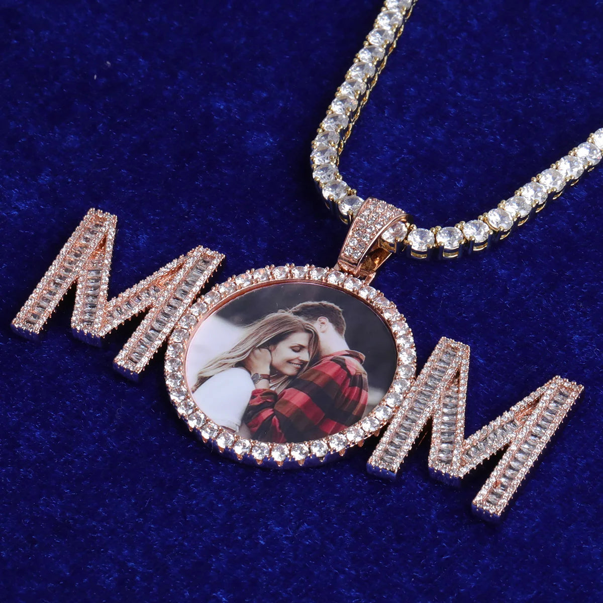 Bubble Letter Custom Photo Necklace for Men Medallion Picture Pendant Hip Hop Jewelry Free Shipping Gift