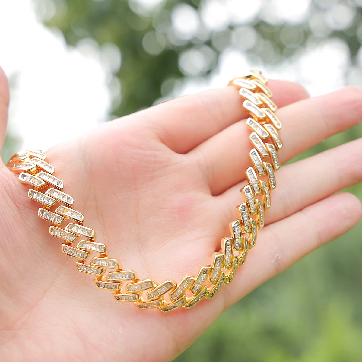 11mm Baguette Bracelet Gold Color Men Hip Hop Jewelry