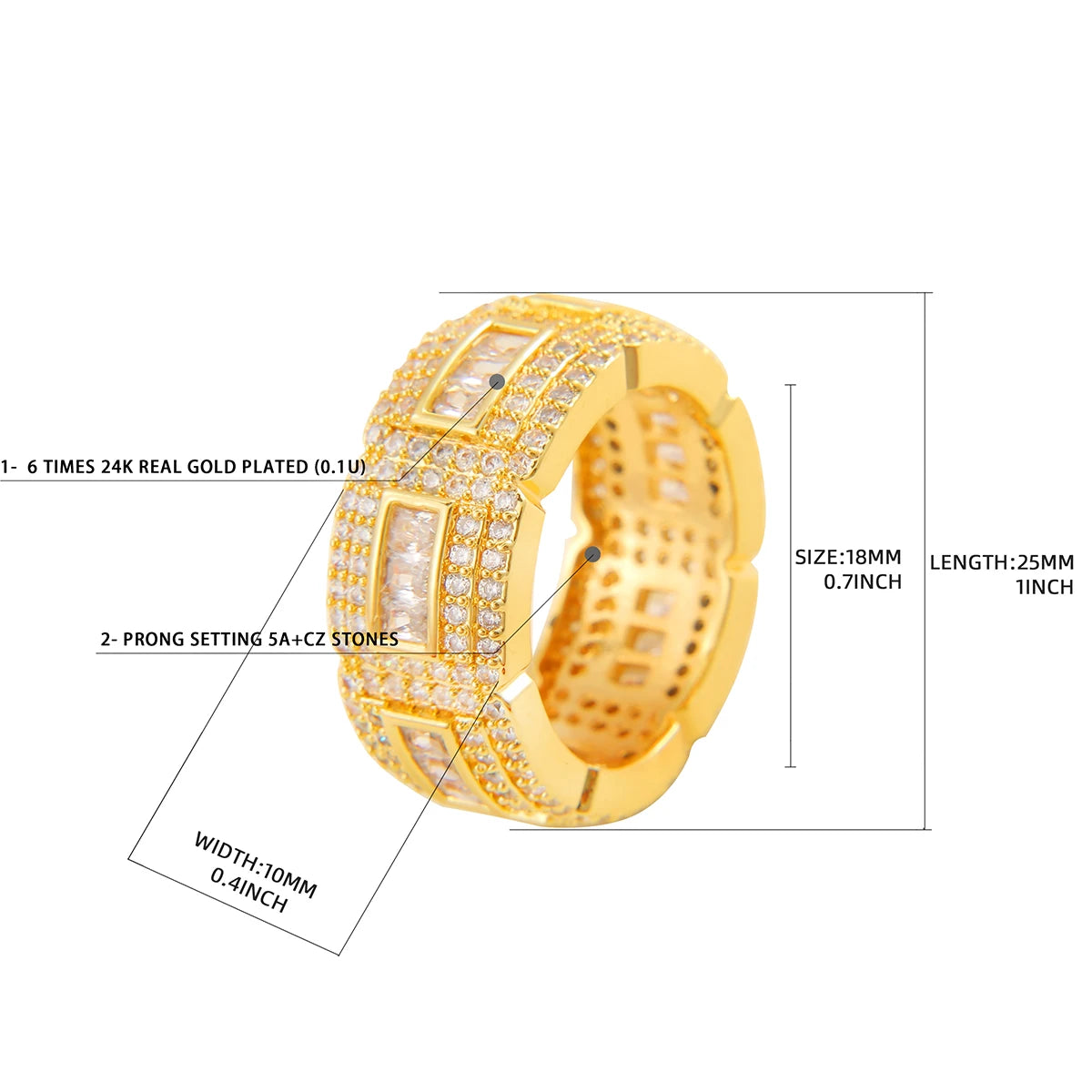 Bubble Letter Iced Out Ring for Men Baguette Real Gold Plated Hip Hop Jewelry 2022 Trend Fashion Korea Best Selling