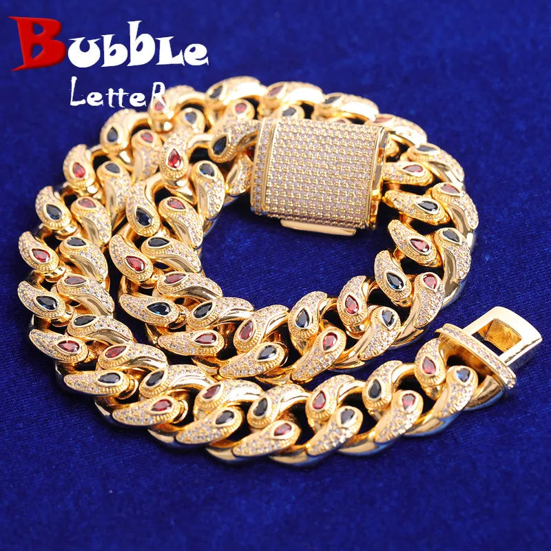 Bubble Letter 20 mm Miami Cuban Link Chain for Men Necklace Choker Real Gold Plated Hip Hop Jewelry Free Shipping Items