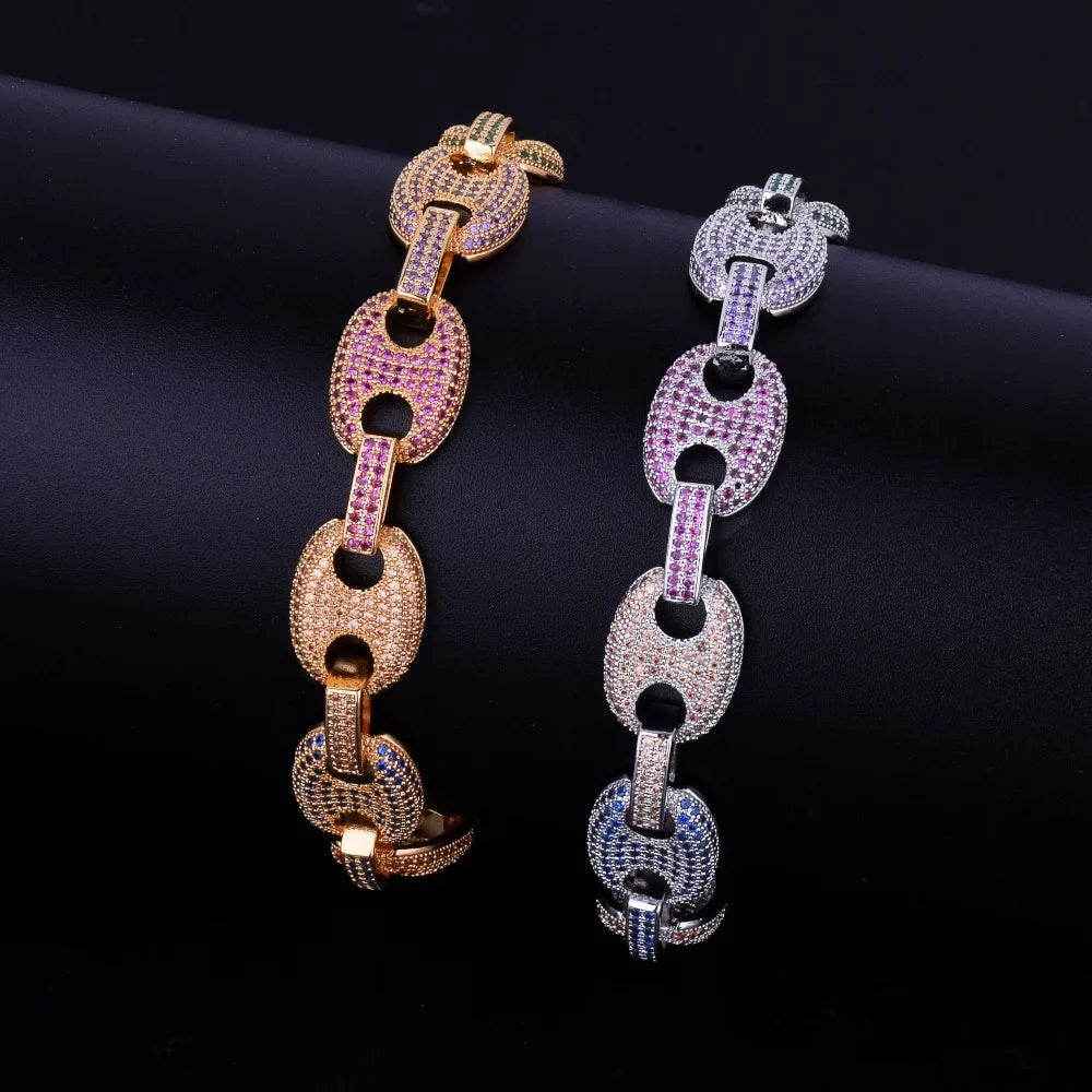 Bubble Letter Cuban Link Bracelet for Men Bling Hip Hop Jewelry Copper Material Iced Cubic Zircon Christmas Gift 2021 Trend