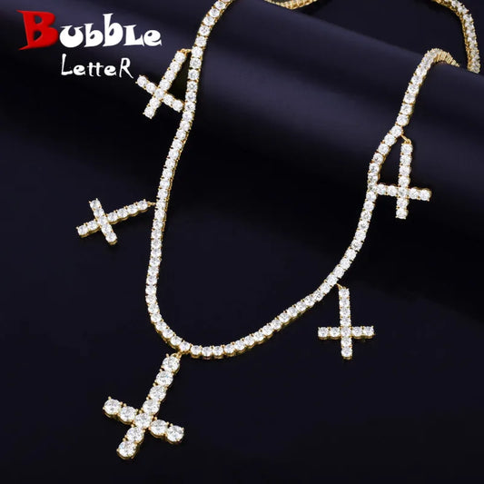 Zircon Cross Pendant Necklace Chain Gold Color Men's Hip Hop Jewelry