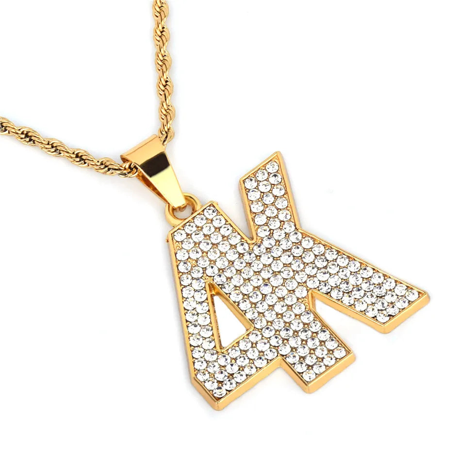 Hip Hop 4K Letters Pendant Necklace Gold Color Charm Bling Iced Full Rhinestone Crystal Men's Rock Jewelry Gift Rope Chain