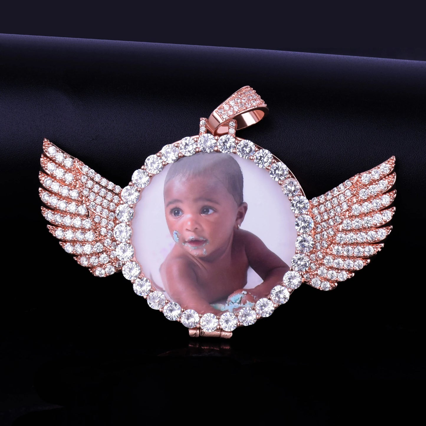 Bubble Letter Custom Photo Necklace for Men Picture Projection Pendant Angel Wing Medallion Real Gold Plated Hip Hop Jewelry