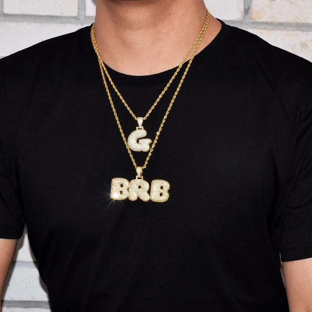 Bubble Letter Custom Name Necklaces Personalized Pendants Real Gold Plated Hip Hop Jewelry Collares Hombre