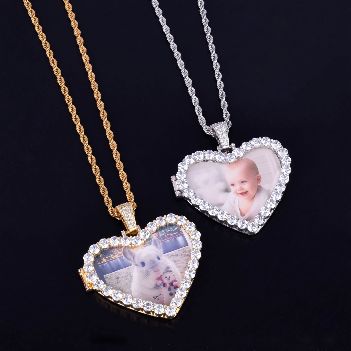 Bubble Letter Custom Photo Necklace for Men Heart Medallions Picture Pendant Gold Plated AAAA Zircon Hip Hop Jewelry