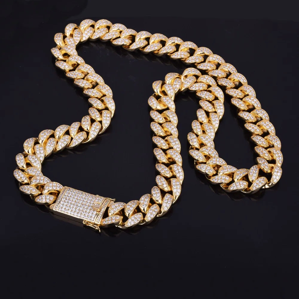 Bubble Letter Miami Cuban Link Chain for Men's Necklace Choker Bling Hip Hop Jewelry Real Gold Plated Charms Free Shipping