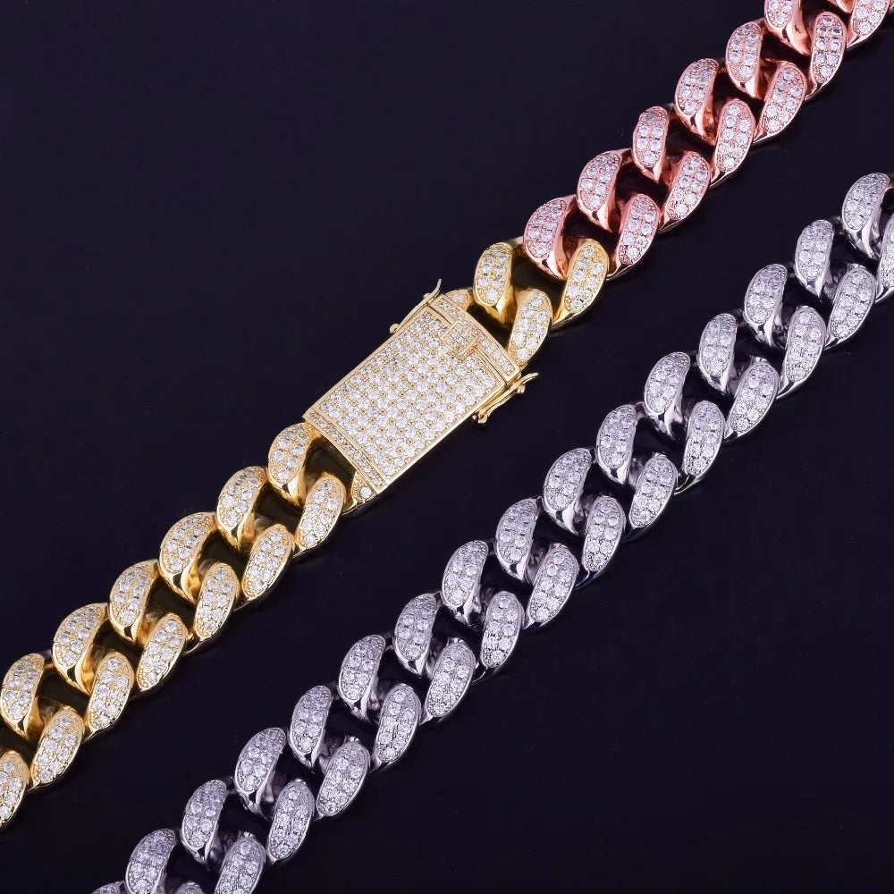 Men's 20mm Heavy Mixed Color Miami Cuban Necklace Choker Iced Cubic Zircon Hip hop Jewelry Gold Chain 18" 20"