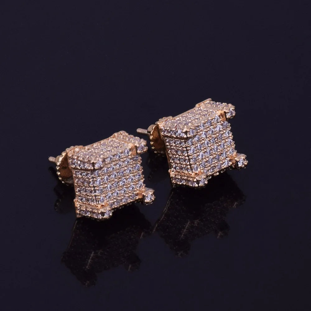 10x10mm Mens Zircon Earring Hip hop style Copper Material Iced Bling CZ Square Stud Earrings Screw-back Fashion Jewelry