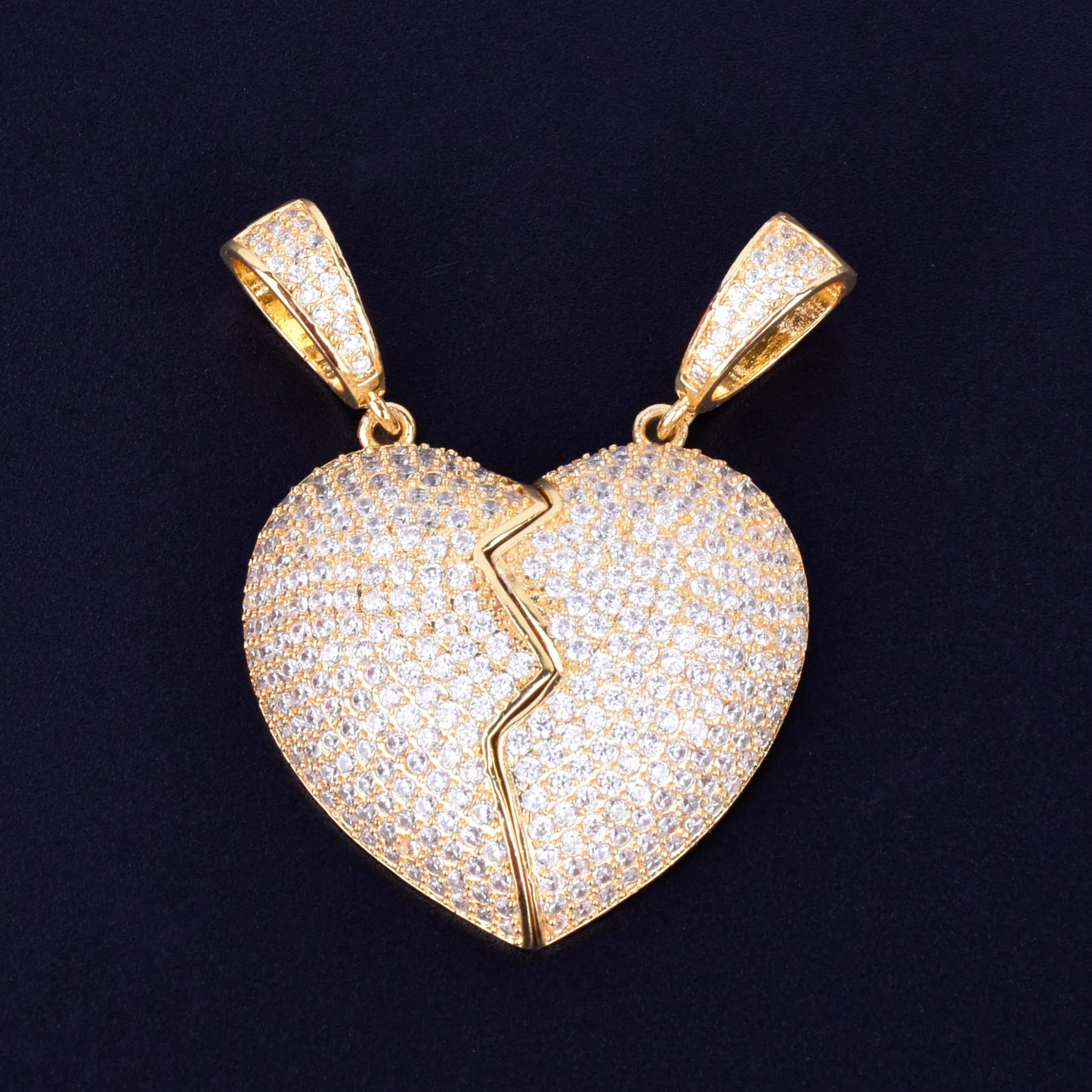 Couple Heart Pendant Necklace Gold Color Plated AAA Cubic Zircon Men's Hip Hop Rock Jewelry