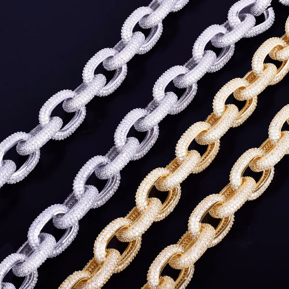 18mm Chunky AAA Zircon Round Cuban Link Bracelet Men's Hip hop Jewelry Gold Color Chain Bangle 7-9"