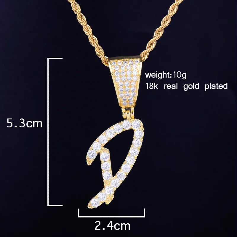 Tennis Letters Pendant With 4mm Tennis chain Necklace Gold Color Women/Men's Hip Hop Jewelry