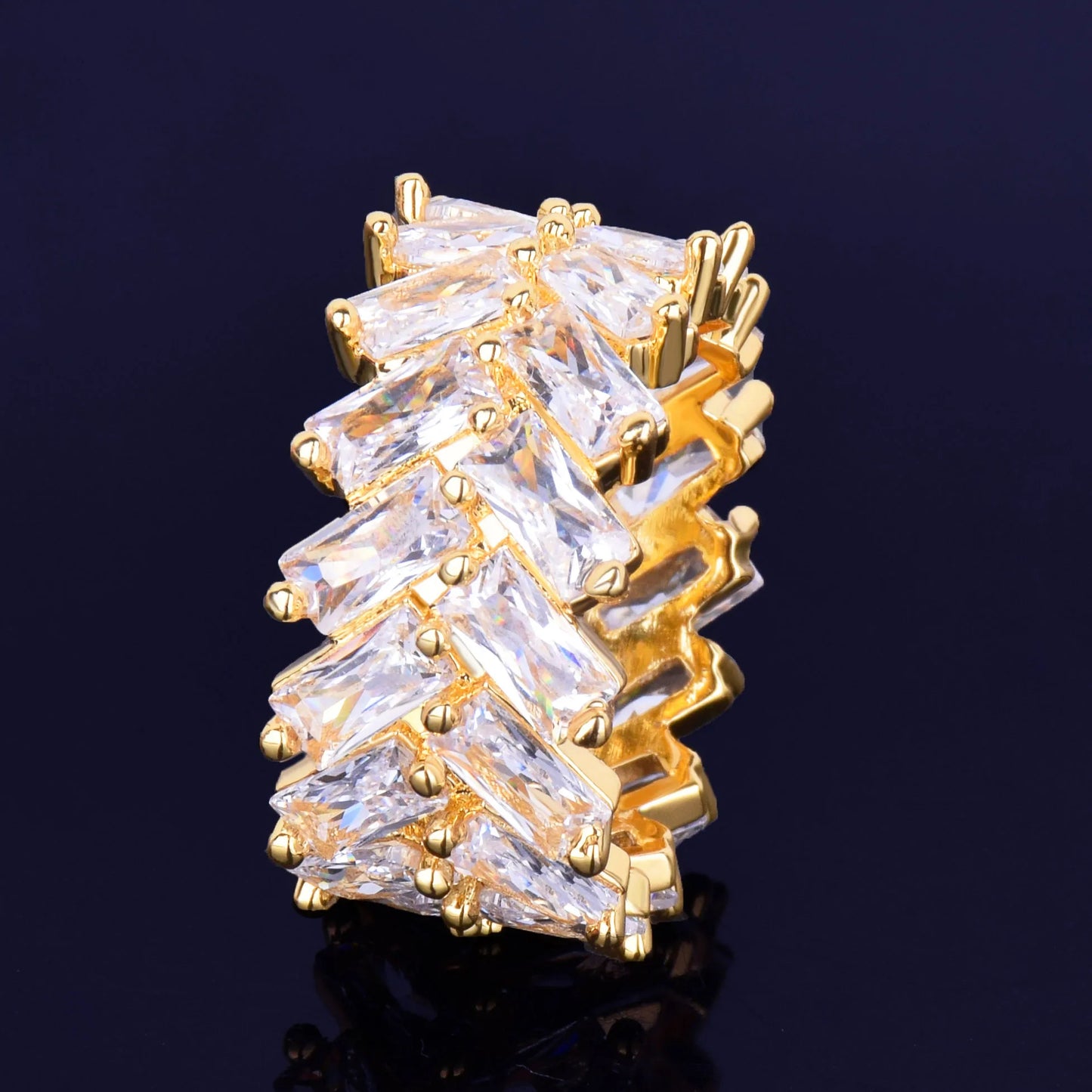 Bubble Letter Iced Out Rings for Men Baguette Couples Real Gold Plated Hip Hop Jewelry 2022 Trend