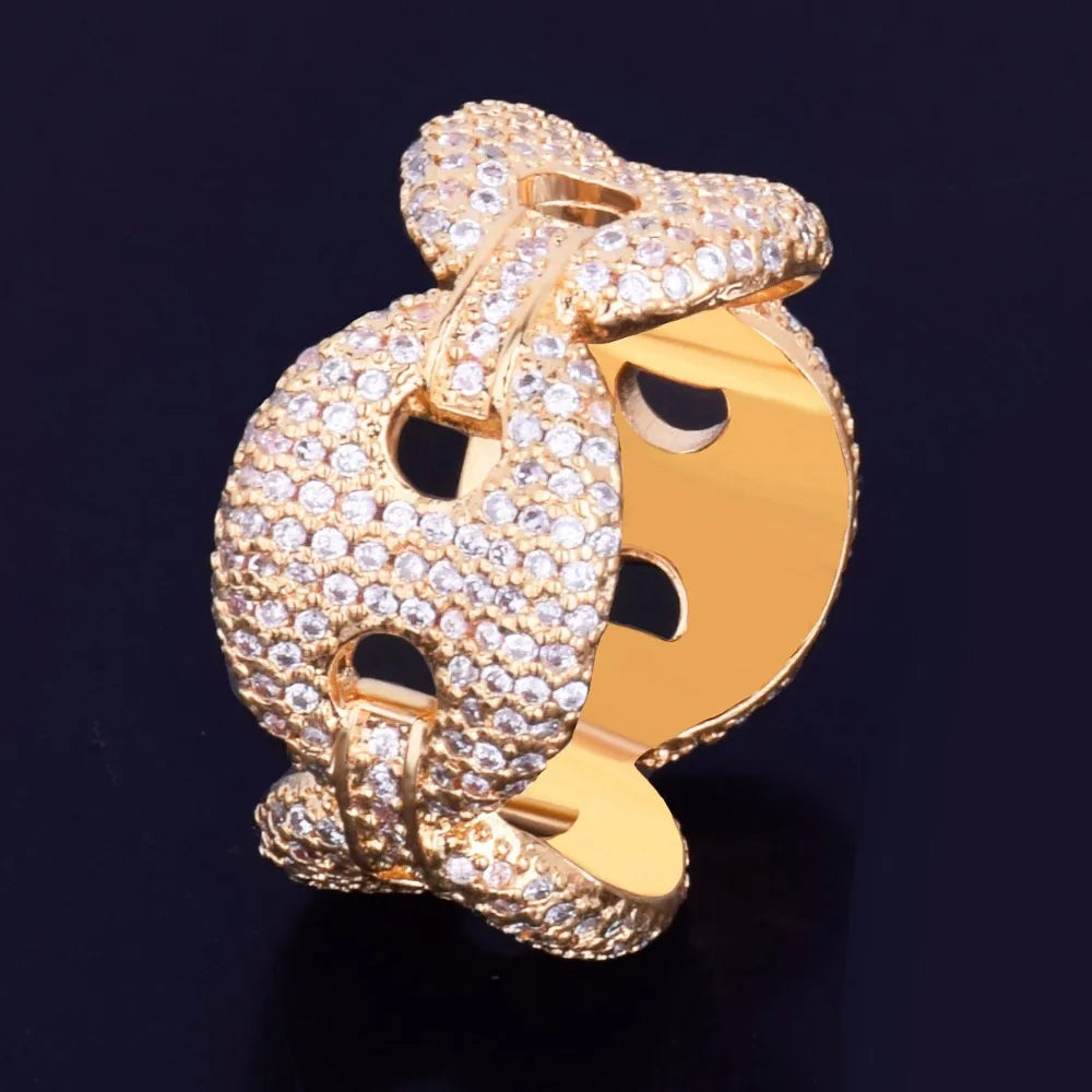 Bubble Letter Cuban Link Rings for Men Colorful Charm Gold Color AAAAA Cubic Zircon Fashion Hip Hop Jewelry For Gift