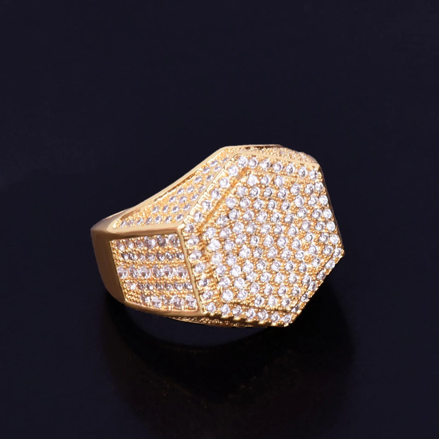 Bubble Letter Gold Color Mens Rings Real Copper Charm AAA Cubic Zircon Fashion Jewelry Hip Hop