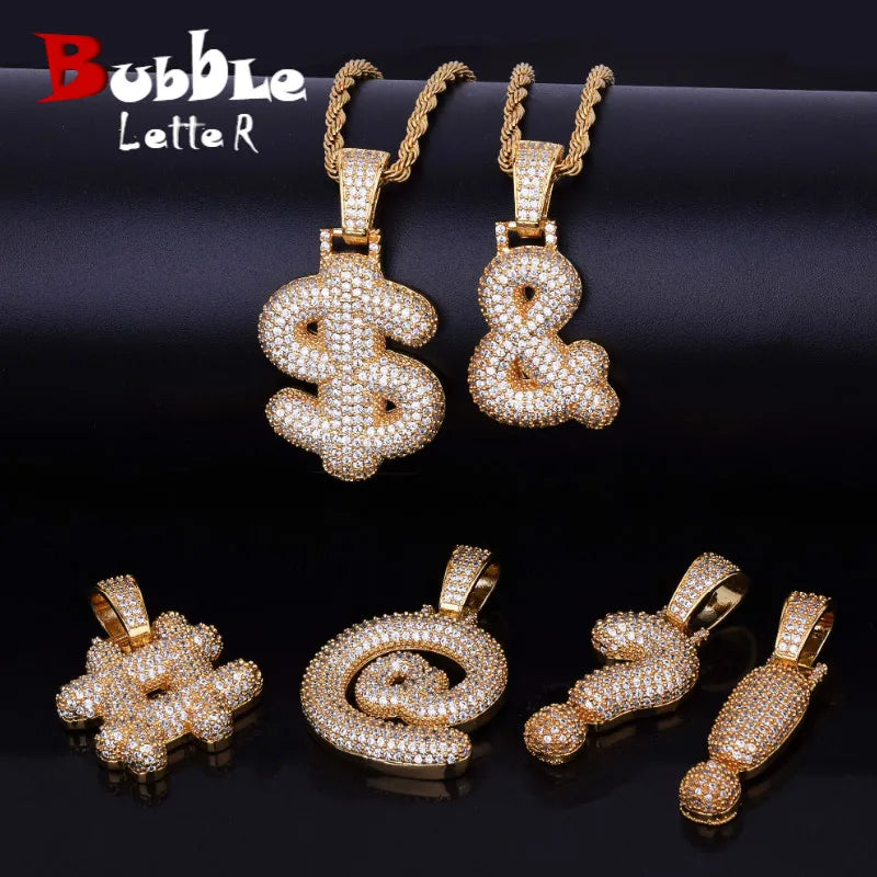 Bubble Question Mark Dollar Symbol Pendants & Necklaces Charm Cubic Zircon Men Women Hip Hop Jewelry